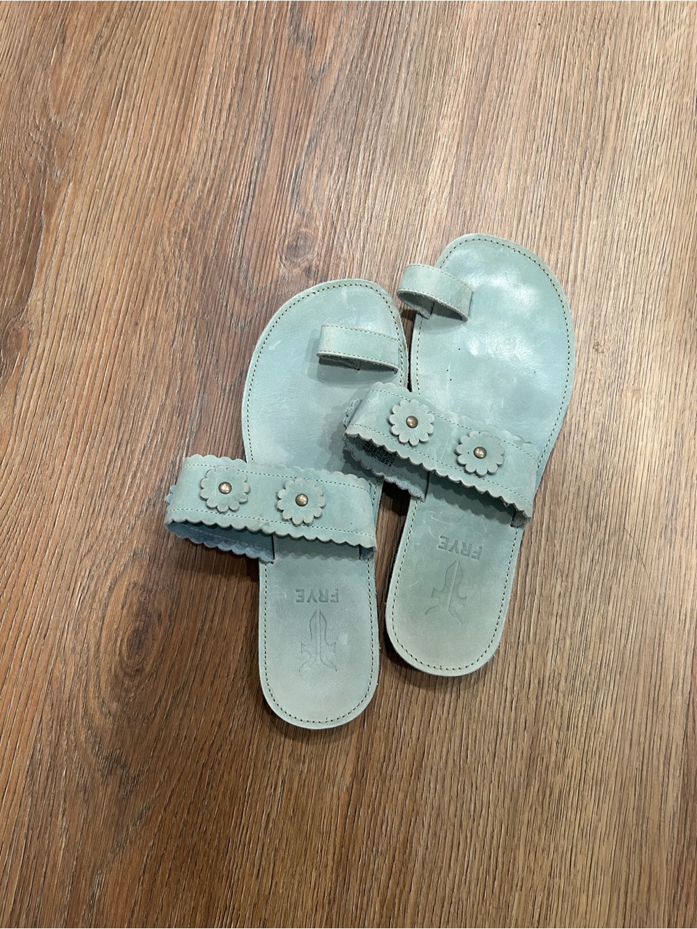Frye woman Mint Green Floral Strap Slide Sandals